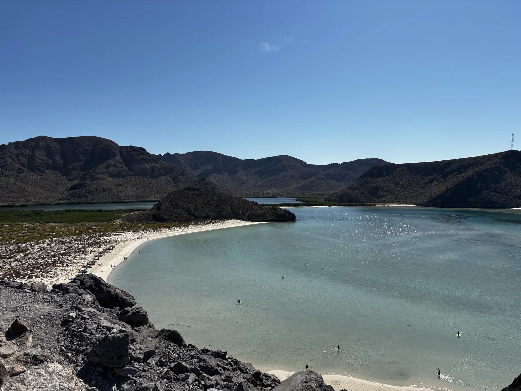 A quiet beach and mountain landscape in Baja California Sur