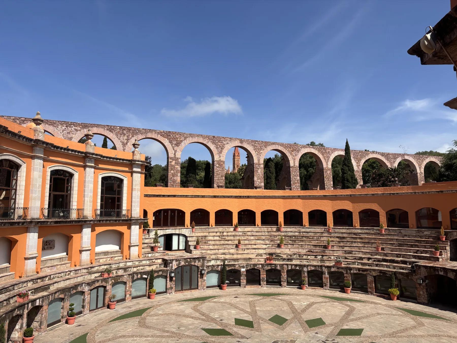 A sunlit colonial courtyard in Mexico